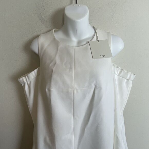 NWT Tibi Ivory‎ Crepe Shoulder Cutout Shift Dress Size 10 Fairy Coquette - Picture 4 of 9